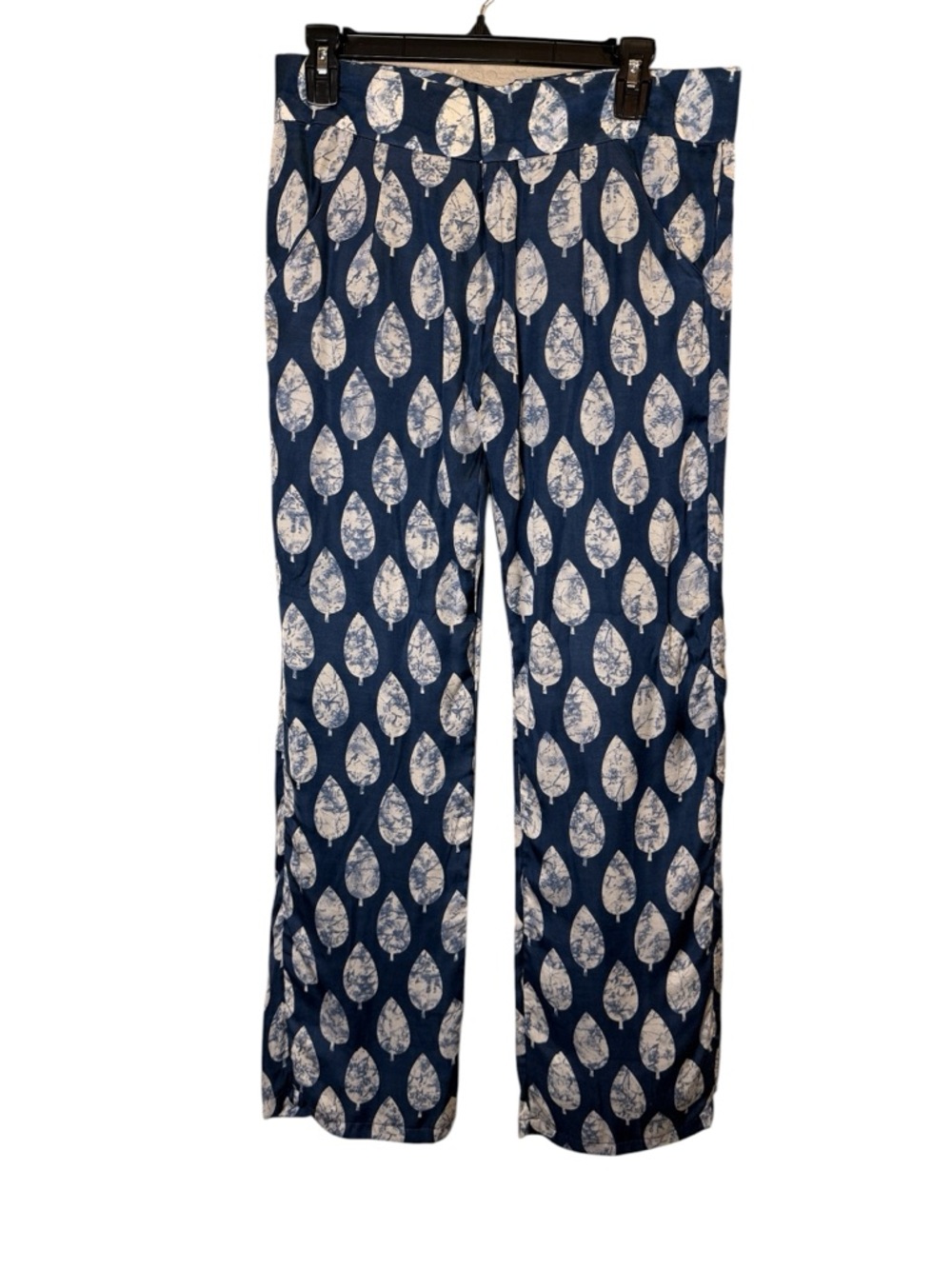 100% Silk Women’s Handmade Leaf Print Straight Leg Pants sz 6